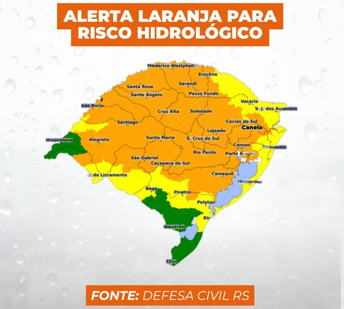 Defesa Civil alerta para risco em Canela em decorrência de chuvas intensas e elevação dos níveis de água
