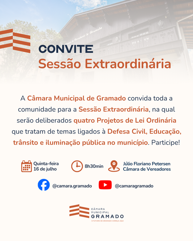 Câmara de Gramado realiza Sessão Extraordinária nesta quinta