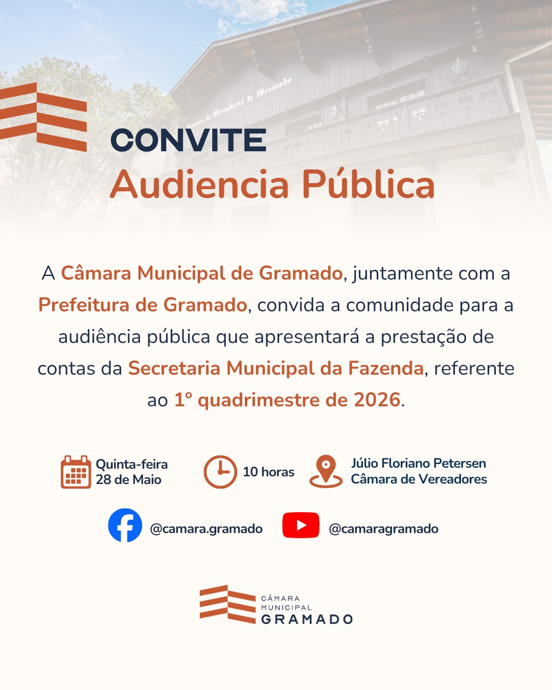 Câmara Municipal de Gramado realiza audiência pública para apresentação das contas do 1º quadrimestre de 2026