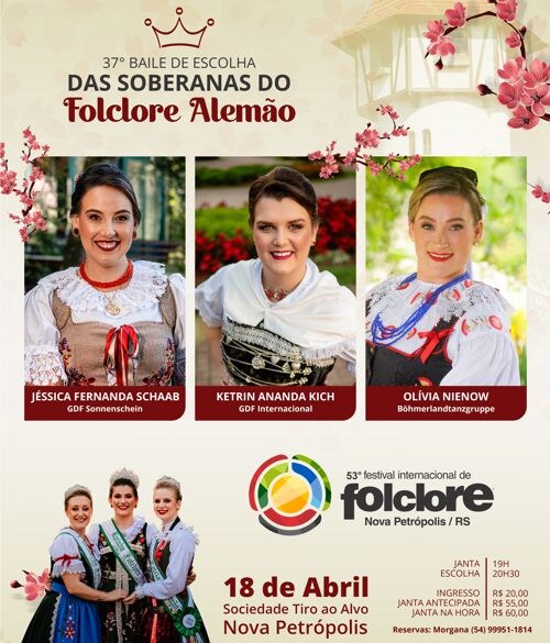 Soberanas do Folclore Alemão serão eleitas dia 18 de abril em Nova Petrópolis