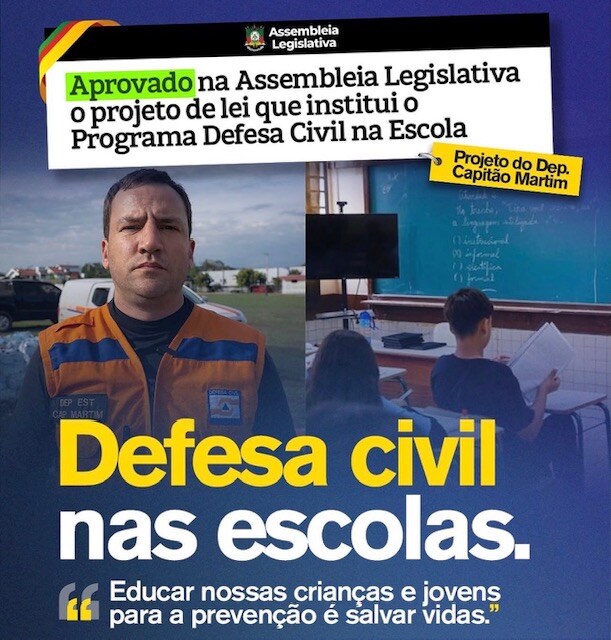 Programa Defesa Civil na Escola é aprovado no Estado