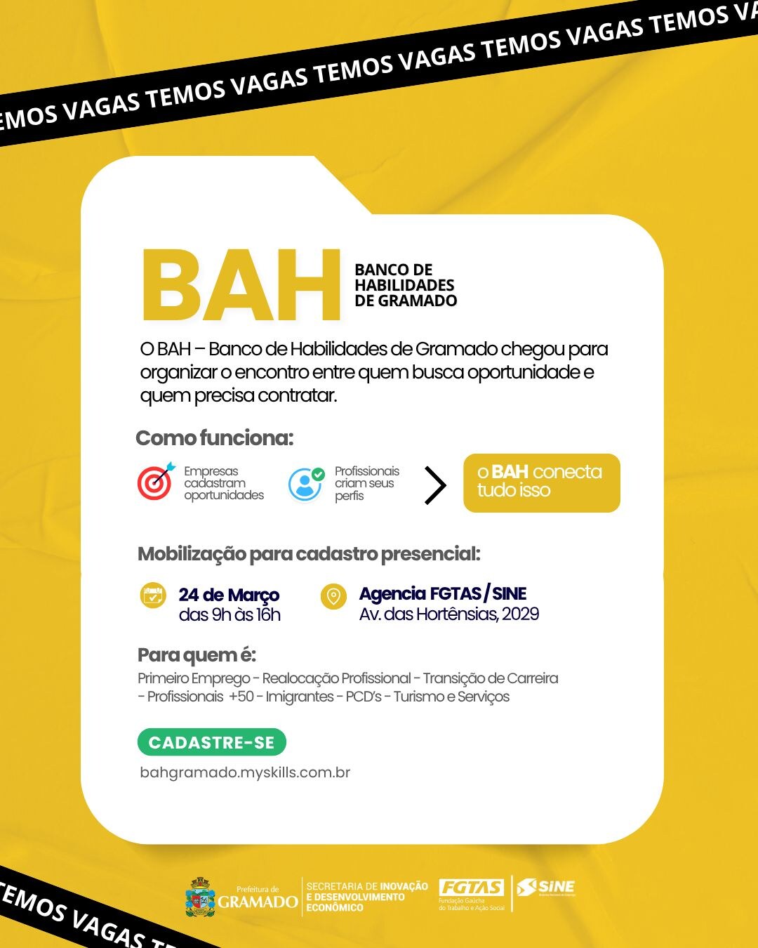 Gramado está organizando serviço de Banco de Talentos e Oportunidades