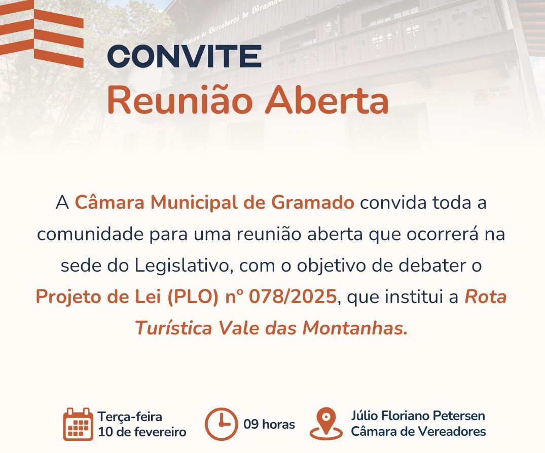 Câmara promoverá reunião aberta sobre a Rota Turística Vale das Montanhas