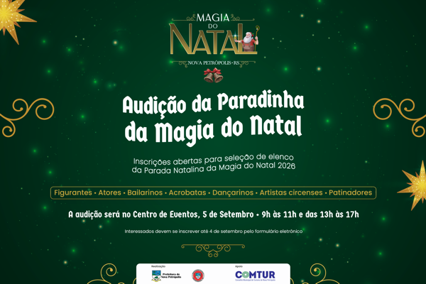 Nova Petrópolis abre inscrições para seleção de elenco da Parada Natalina da Magia do Natal 2026