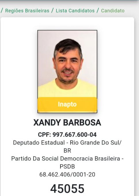 Candidato do PSDB a Deputado Estadual, Xandy Barbosa, tem candidatura indeferida pela Justiça Eleitoral