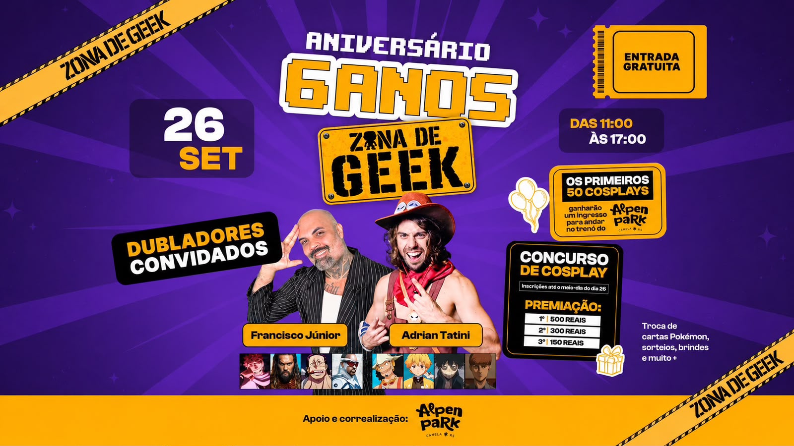Zona de Geek comemora 6 anos com grande evento gratuito no Alpen Park